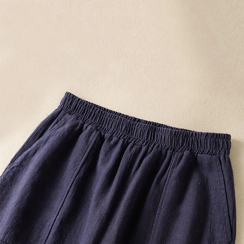 Buddha Stones Plain Simple Design High Waist Women's Cotton Linen Harem Pants With Pockets