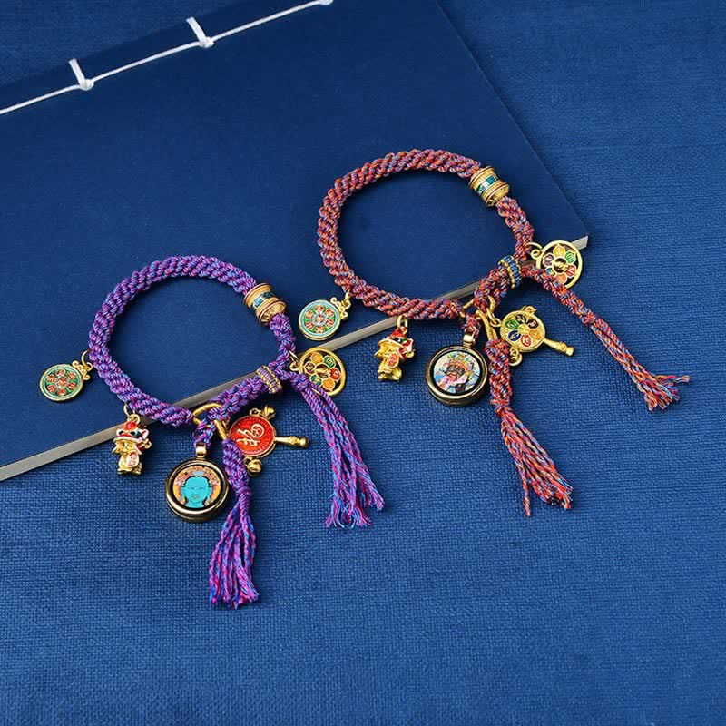 Buddha Stones Tibetan Green Tara Zakiram Goddess of Wealth Thangka Luck Braid String Bracelet