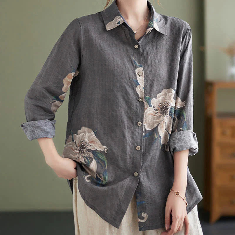 Buddha Stones Literary Artistic Flower Print Cotton Clothing