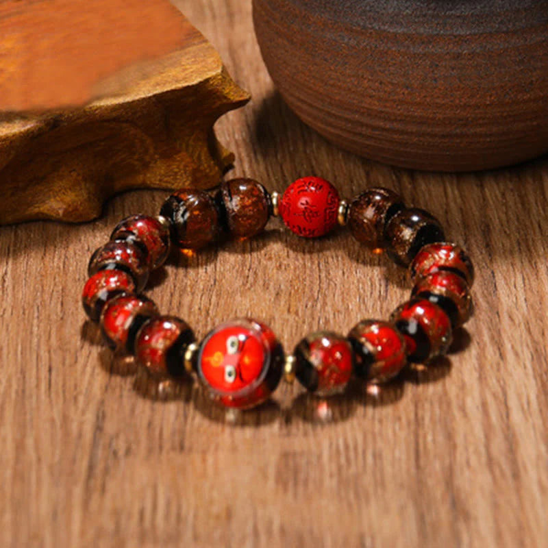 Buddha Stones Tibetan Five God of Wealth Thangka Liuli Glass Bead Chinese Zodiac Protection Bracelet (Extra 35% Off | USE CODE: FS35)