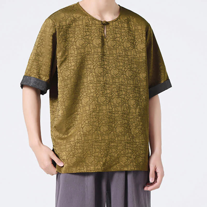 Buddha Stones Summer Retro Crackle Auspicious Cloud Pattern Short Sleeve Men's T-shirt
