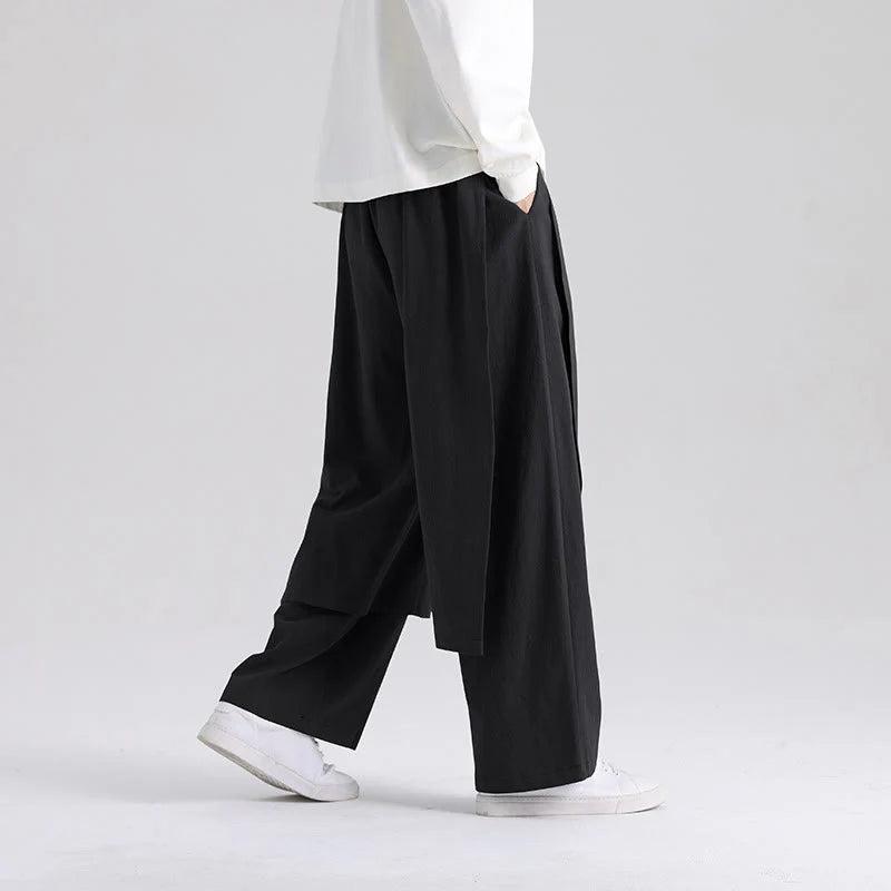 Buddha Stones Plain Patchwork Design Men's Cotton Pants With Pockets