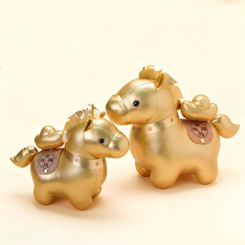 Buddha Stones Year Of The Horse Gold Ingot Cute Pony Doll Prosperity Home Decoration