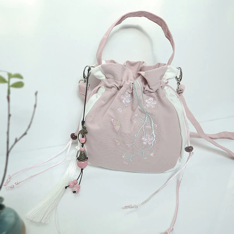 Buddha Stones Handmade Embroidered Flowers Canvas Tote Shoulder Bag Handbag