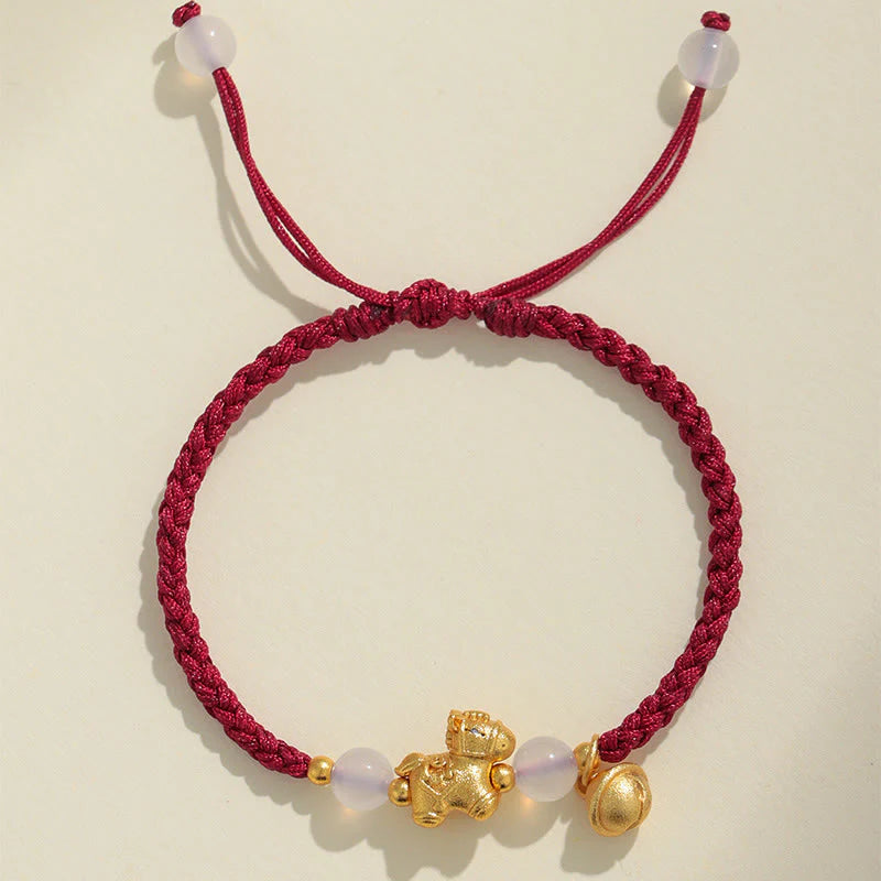 Buddha Stones Year Of The Horse Red String White Agate Connection Braided Bracelet