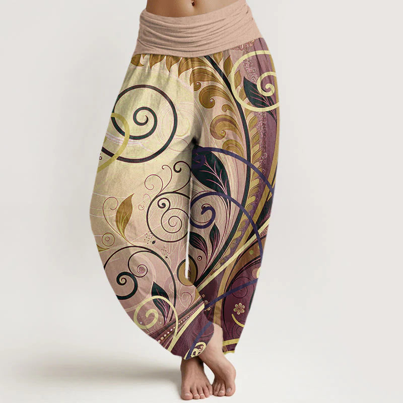 Buddha Stones Cotton Casual Vining Floral Pattern Women's Harem Pants