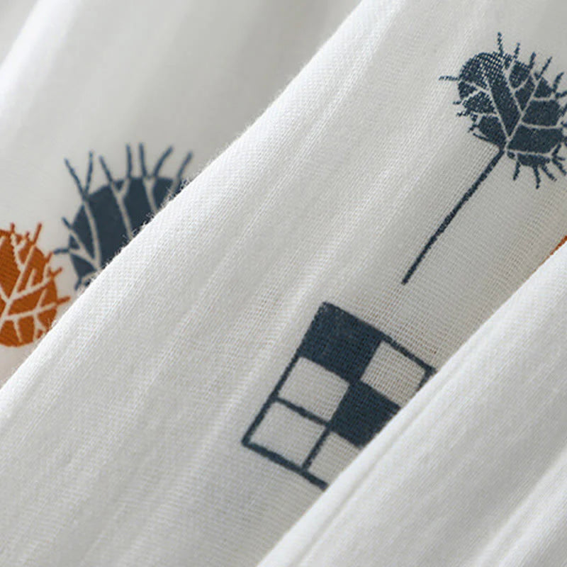 Buddha Stones Printed Half Button DesignThree Quarter Gathered Sleeve Women's Cotton Shirt