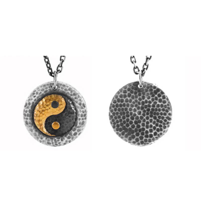 Buddha Stones 999 Sterling Silver 999 Gold Yin Yang Balance Titanium Steel Chain Necklace Pendant