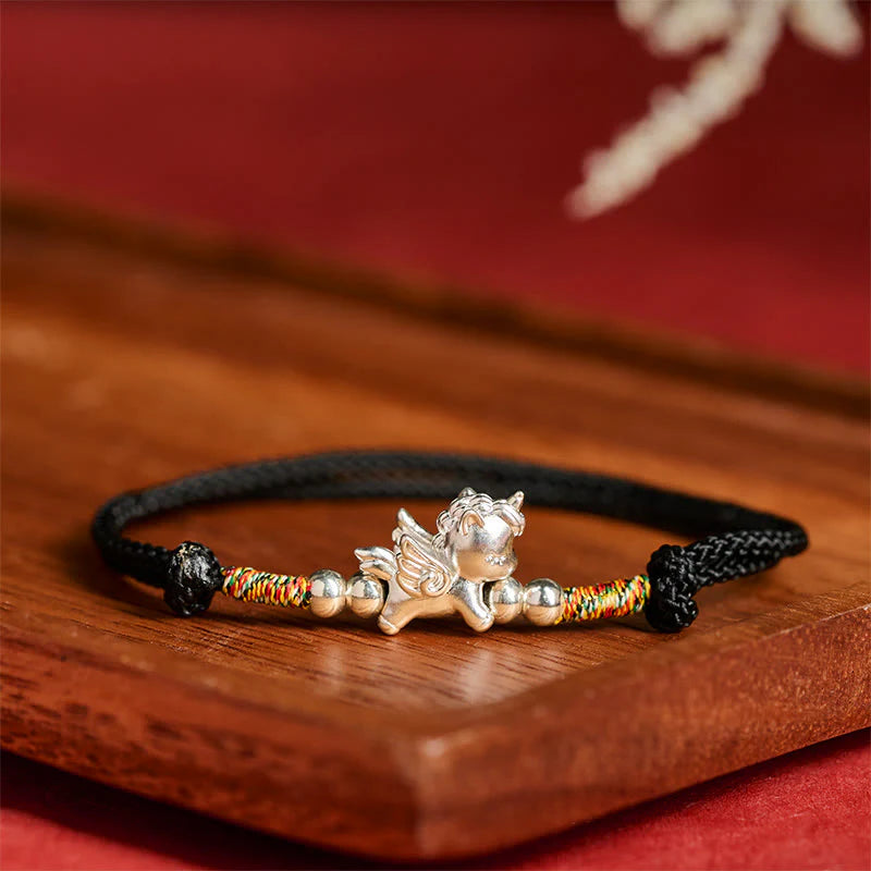 Buddha Stones 925 Sterling Silver Year Of The Horse Prosperity String Bracelet