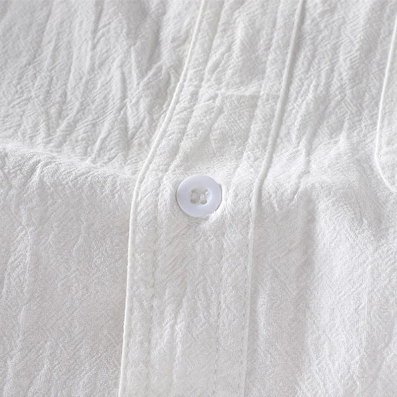 Buddha Stones Summer Solid Men's Buttons Half Sleeve Cotton Linen Shirt