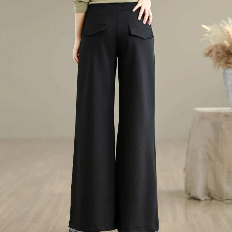 Buddha Stones Plain Drawstring Cotton Polyester Women's Wide Leg Pants With Pockets