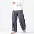 Buddha Stones Spring Pure Color Drawstring Design Corduroy Cotton Men's Harem Pants With Pockets