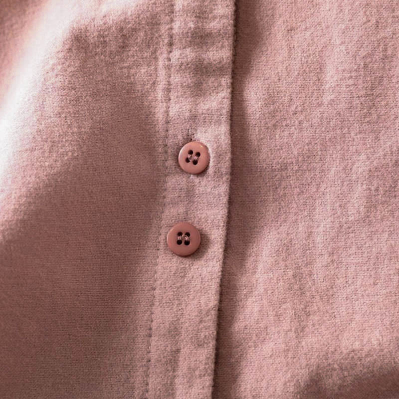 Buddha Stones Fall Solid Color Button Down Stand Collar Long Sleeve Women's Cotton Shirt