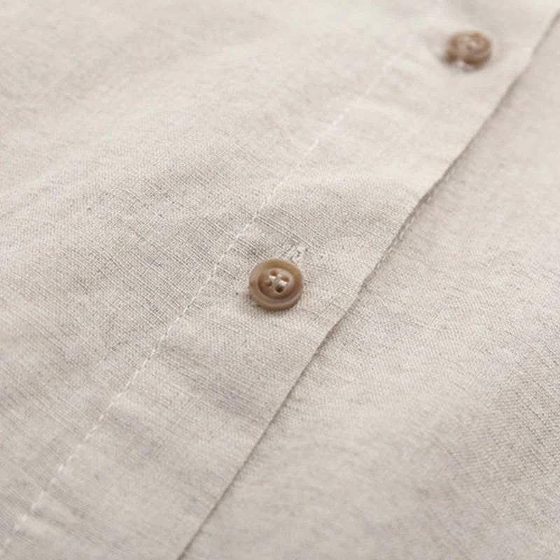 Buddha Stones Fall Beige Floral Grass Embroidery Buttons Women's Cotton Long Sleeve Shirt