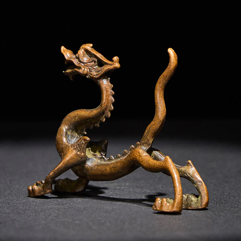 Buddha Stones Mini Dragon Alloy Luck Protection Home Decoration 7.6*2.5*5.4 cm