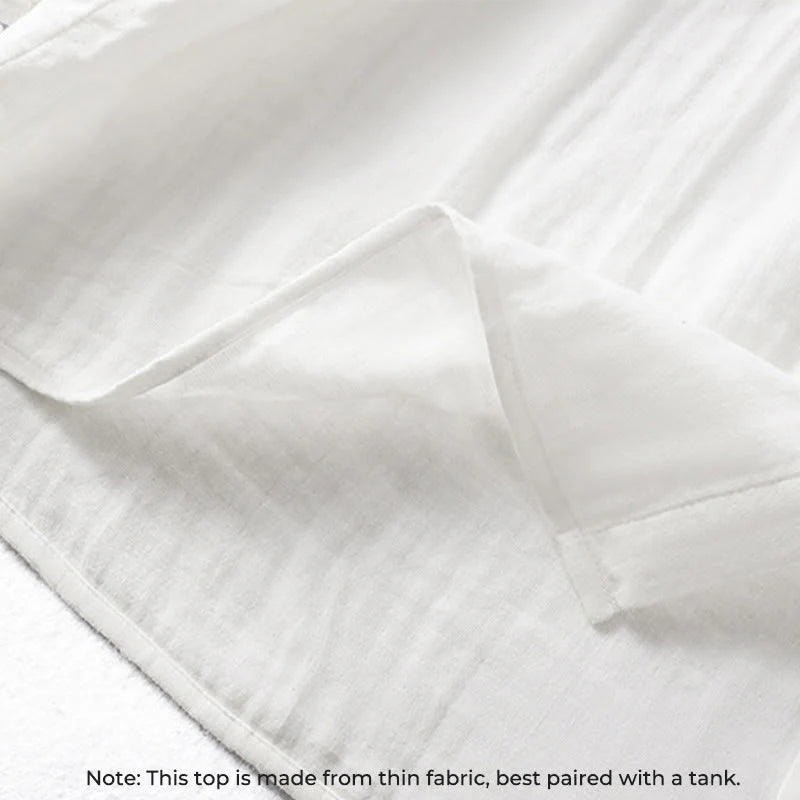 Buddha Stones White Ruffled Collar Long Sleeve Women's Cotton Shirt