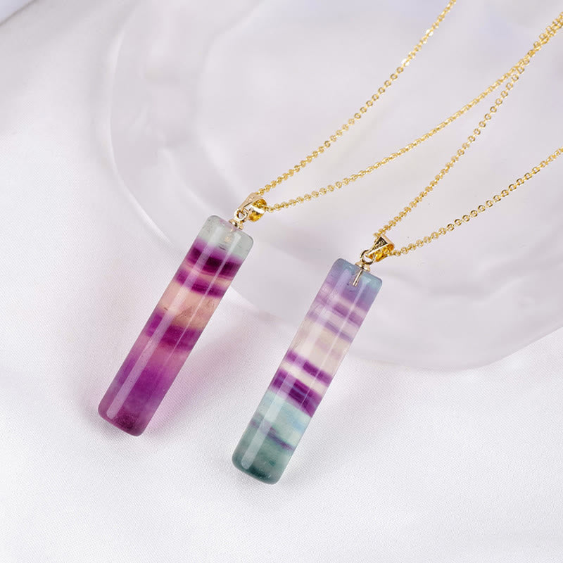 Buddha Stones Natural Colorful Fluorite Cylindrical Protection Necklace Pendant