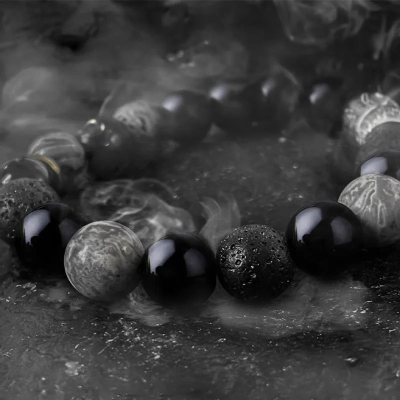 FREE Today: Transmute Negative Energy Black Obsidian Lava Rock Stone Yin Yang Strength Bracelet