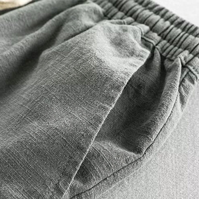 Buddha Stones Drawstring Elastic Waist Cotton Men's Shorts With Pockets