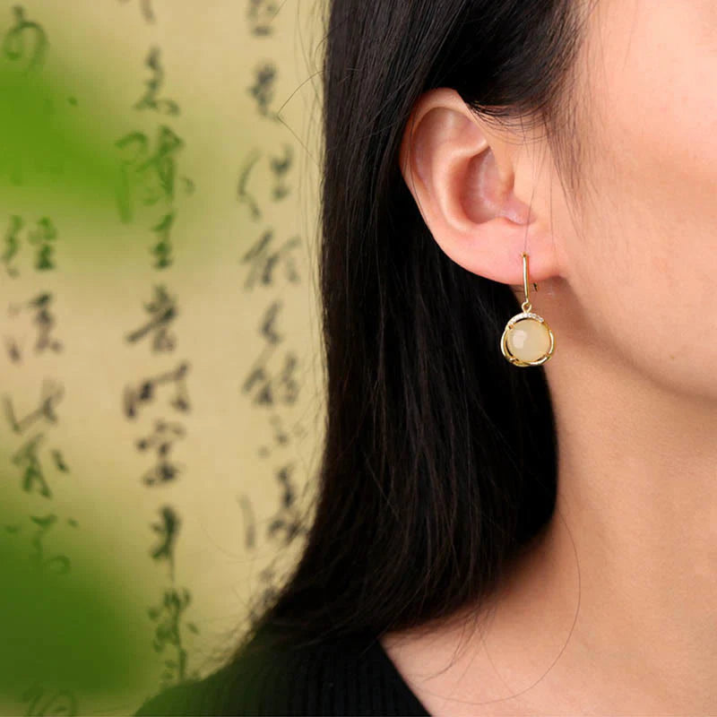 Buddha Stones 925 Sterling Silver Natural Hetian White Jade Cyan Jade Protection Earrings (Extra 35% Off | USE CODE: FS35)
