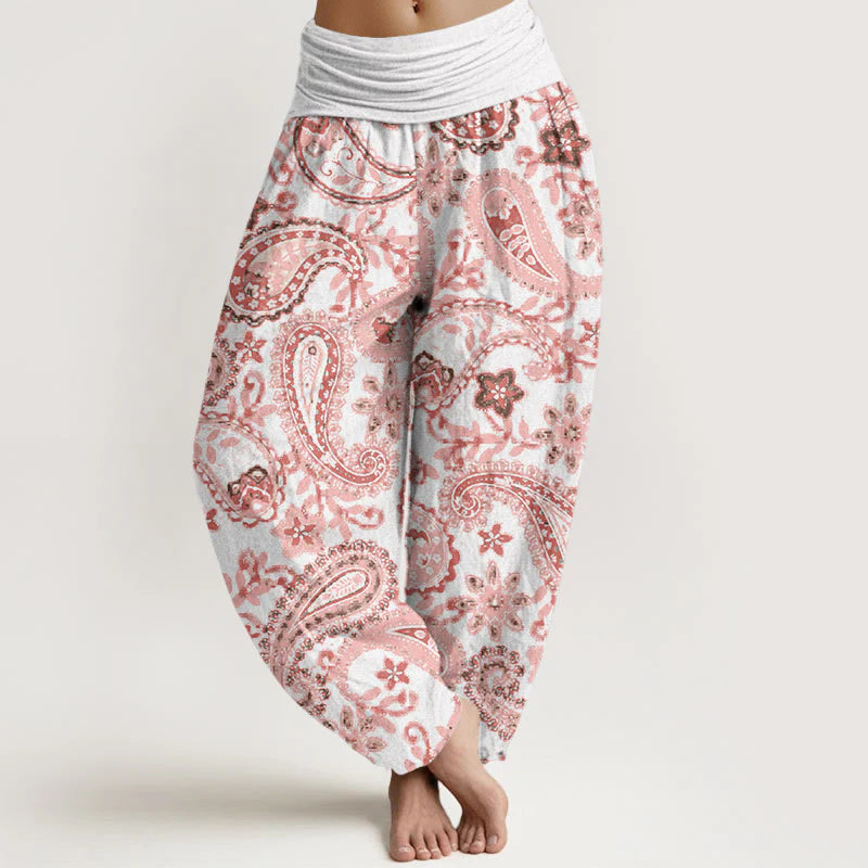 Buddha Stones Cotton Casual Paisley Pattern Women's Elastic Waist Harem Pants