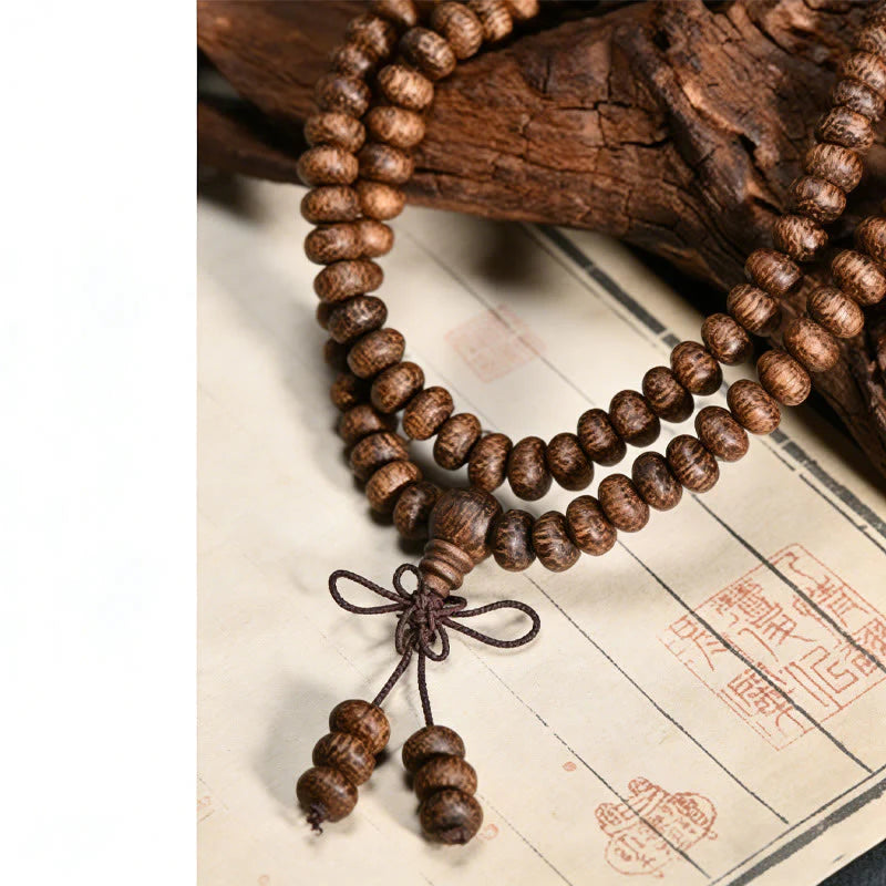 Buddha Stones 108 Textured Wood Beads Calm Energy Mala