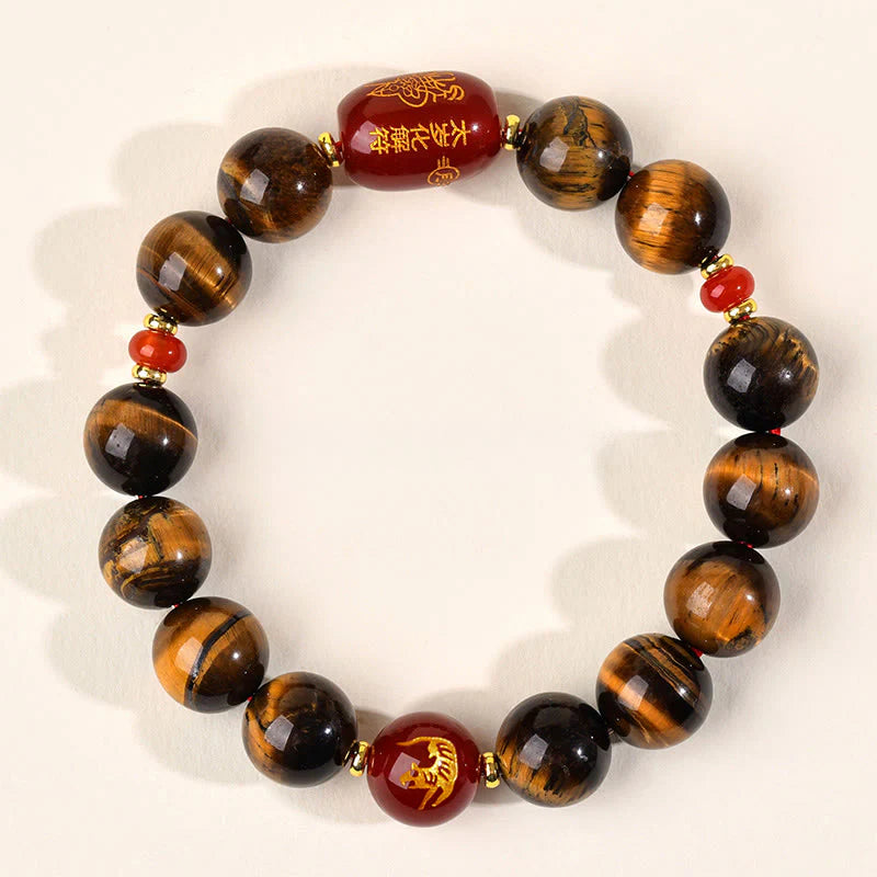 Buddha Stones 12 Chinese Zodiac Natural Tiger Eye Red Agate Protection Bracelet