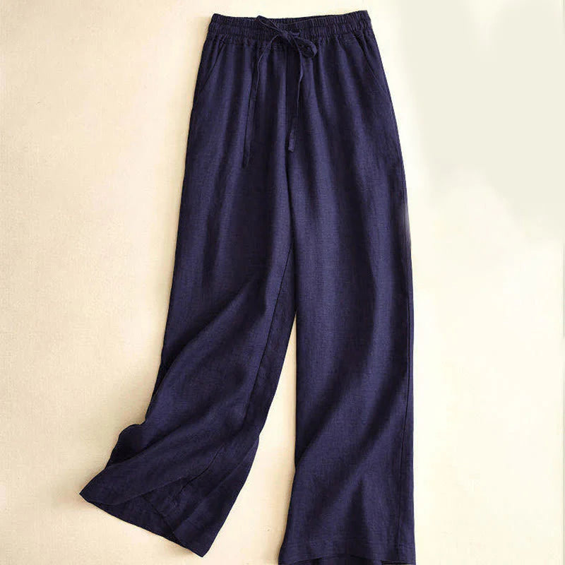 Buddha Stones Casual High Waist Lace-up Wide Leg Pants With Pockets