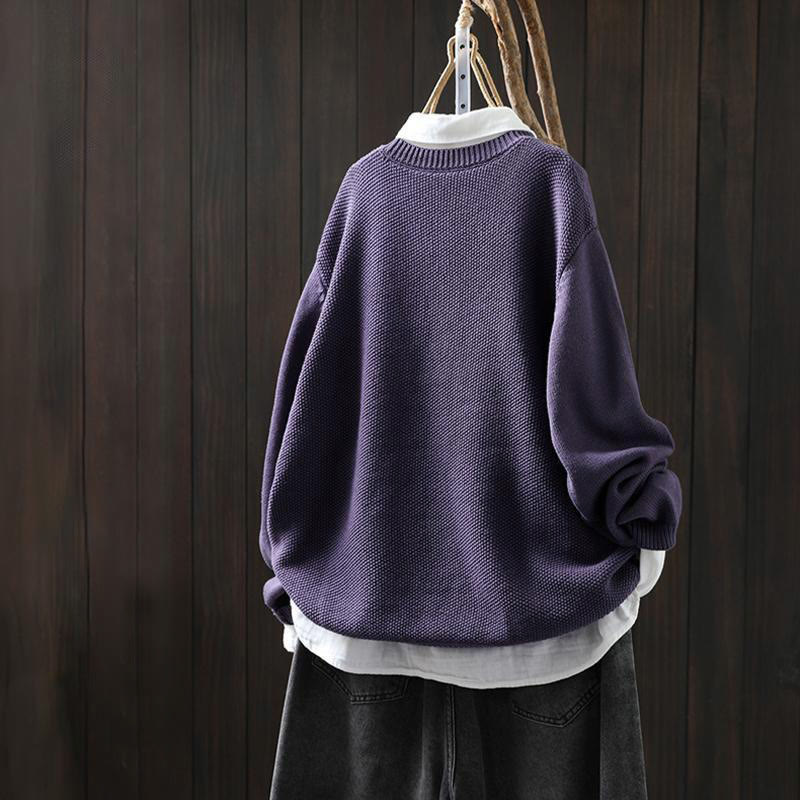 Buddha Stones Floral Embroidery Buttons Cotton Women's Long Sleeve Knitted Cardigan Sweater