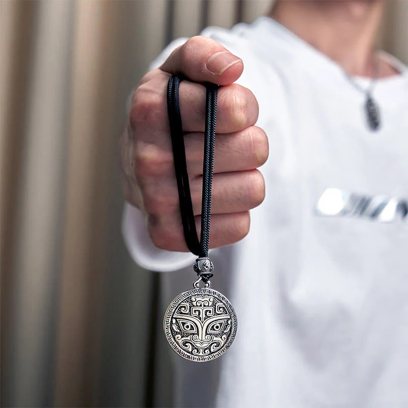 Buddha Stones Taotie Om Mani Padme Hum Copper Plated Silver Wealth Necklace Pendant