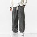 Buddha Stones Retro Winter Solid Color Men's Drawstring Corduroy Harem Pants With Pockets