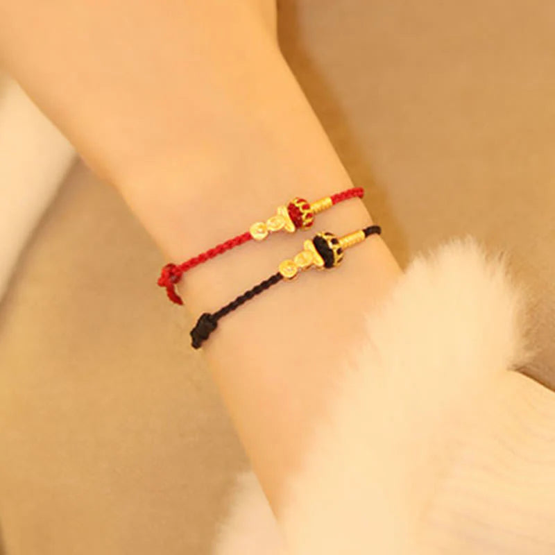 Buddha Stones Formless Buddha Lotus Knot Red String Protection Braided Bracelet