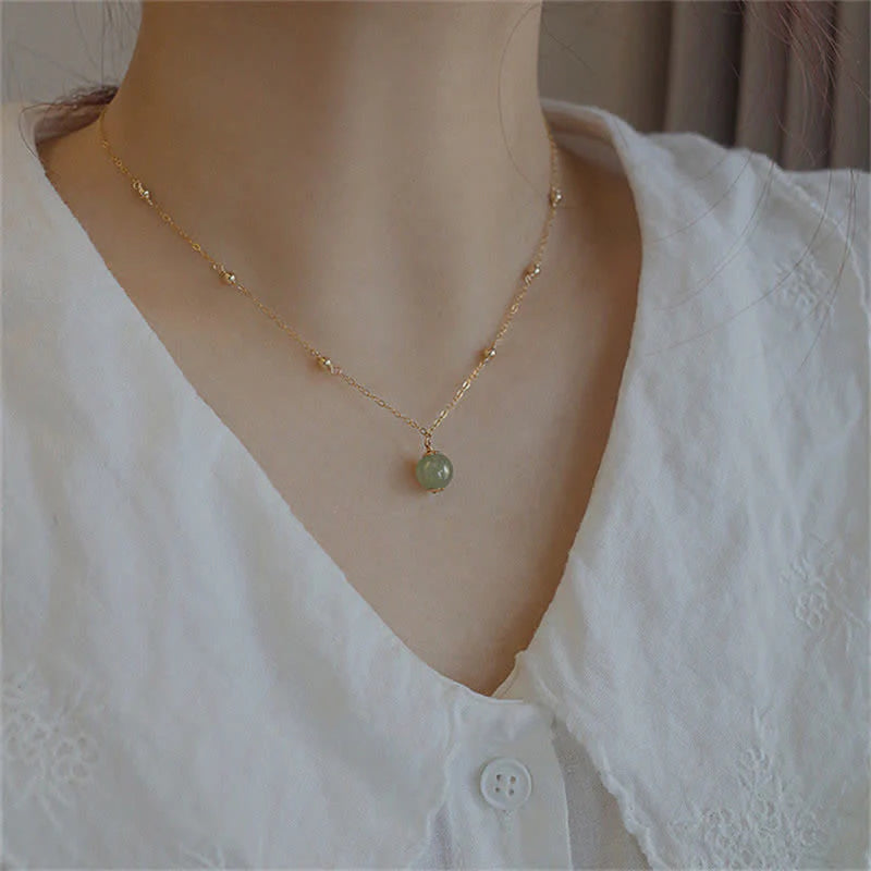 Buddha Stones 14k Gold Plated Hetian Jade Luck Beaded Necklace Pendant (Extra 35% Off | USE CODE: FS35)