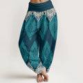 Buddha Stones Cotton Casual Feather Flower Design Women's Elastic Waist Harem Pants
