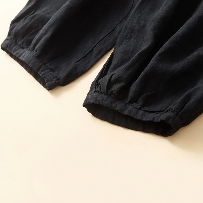 Buddha Stones Commute Women's Plain Harem Capri Cotton Pants With Pockets