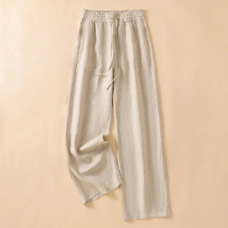 Buddha Stones Casual Straight Leg Design Cotton Women's 7-8 Length Wide Leg Pants With Pockets