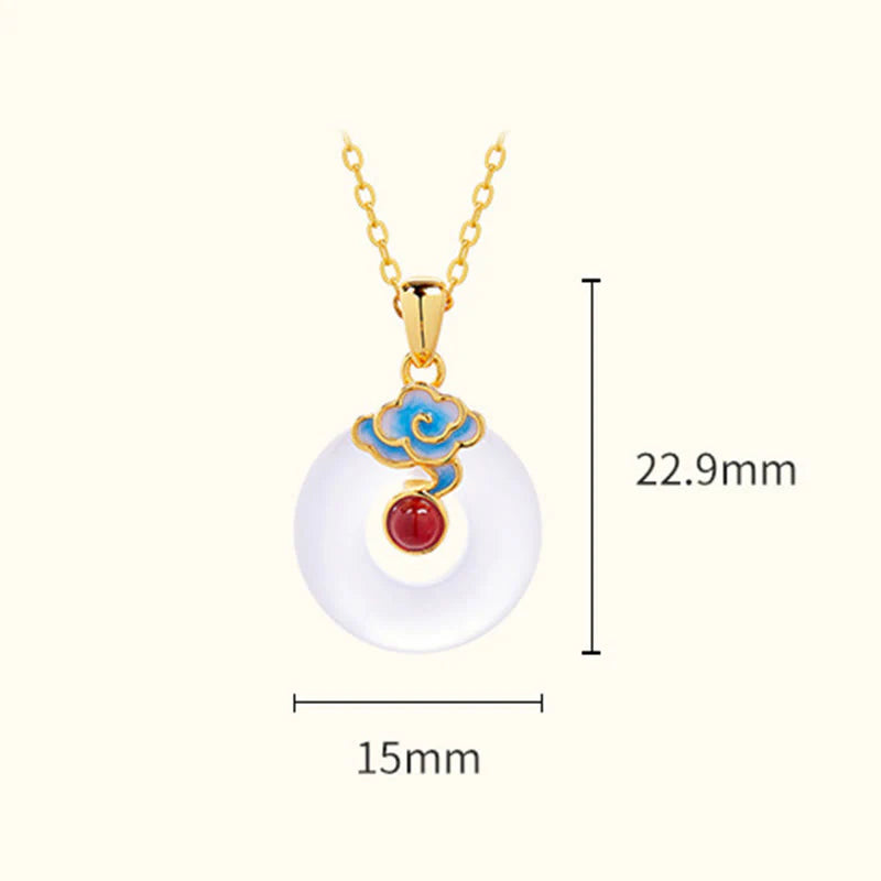 Buddha Stones 925 Sterling Silver Peace Buckle Cloud Chalcedony Necklace Harmony Pendant