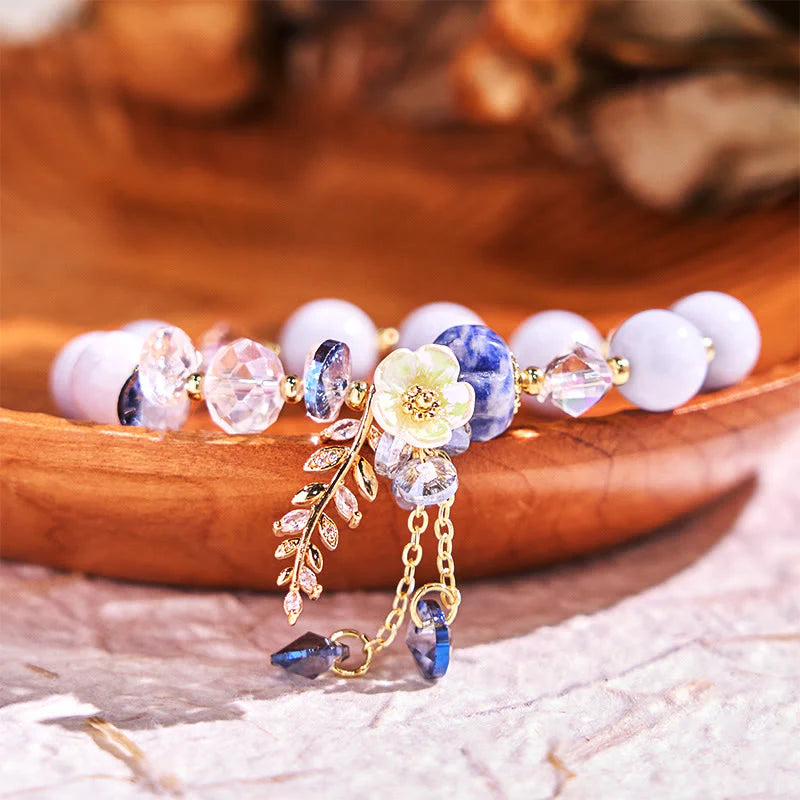 Buddha Stones Sending You Peace and Grace Blue Crystal Flower Bracelet Includes Gift Message Card