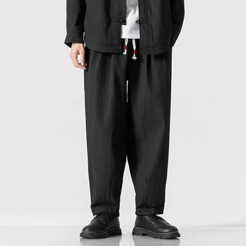 Buddha Stones Fall Solid Color Drawstring Men's Ankle-Length Harem Pants With Pockets