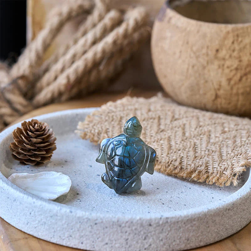 Buddha Stones Turtle Natural Labradorite Figurine Wisdom Protection Statue Home Decoration
