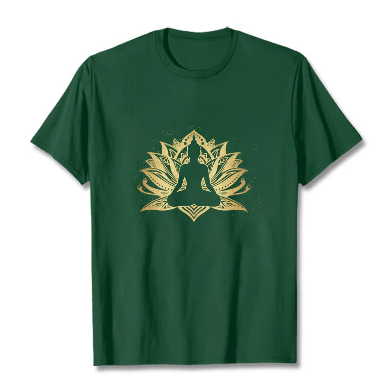 Buddha Stones Golden Lotus Meditation Buddha Tee T-shirt