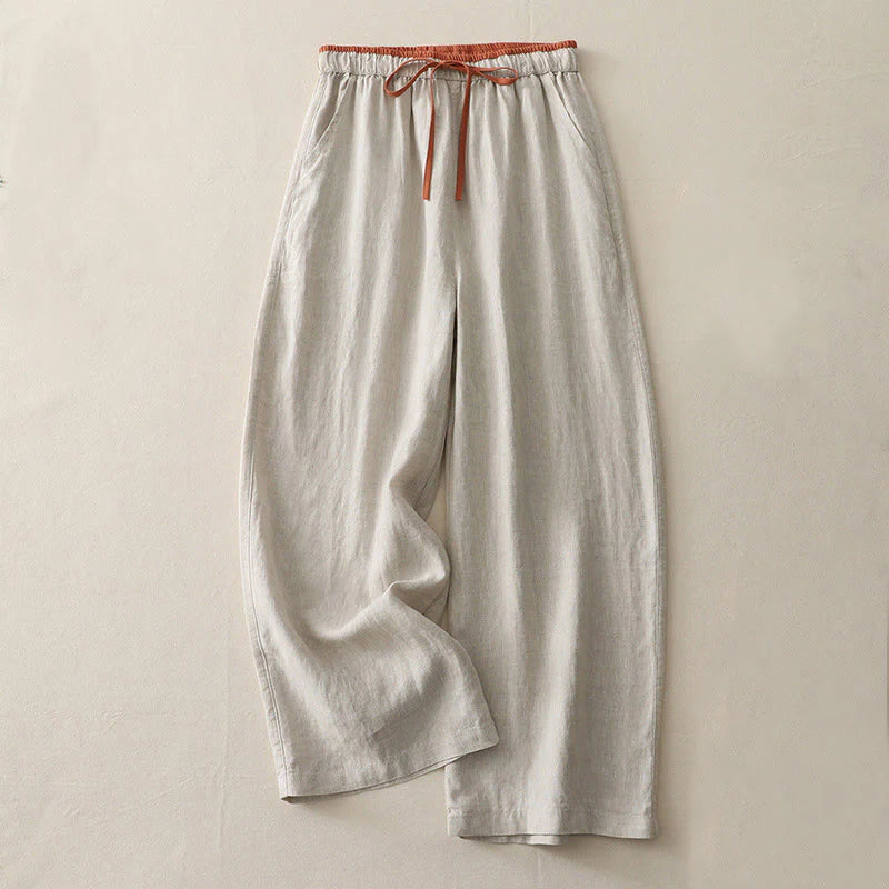 Buddha Stones Casual Colorblock Drawstring Women's Cotton Wide Leg Pants With Pockets