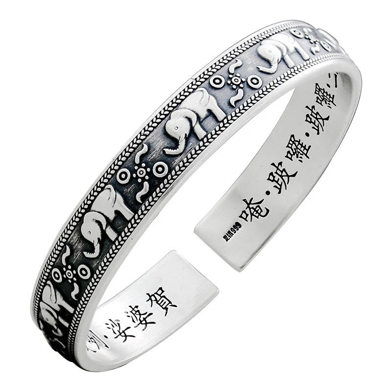 Buddha Stones Elephant White Copper Strength Bracelet Bangle (Extra 30% Off | USE CODE: FS30)
