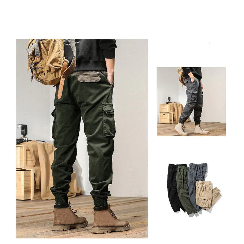 Buddha Stones Summer Cotton Elastic Cuffs Tapered Men's Pants With Pockets