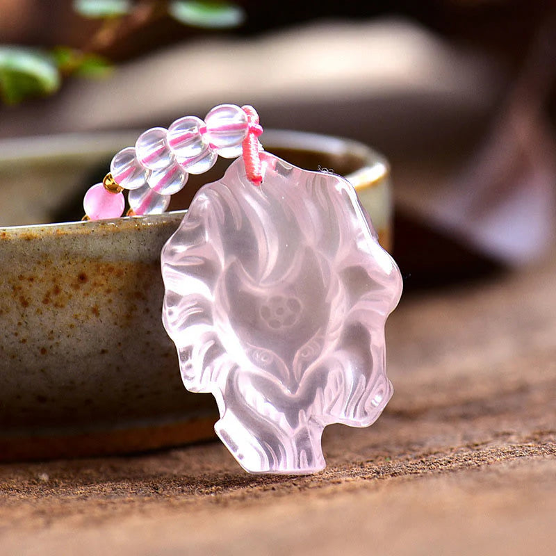 Buddha Stones Natural Pink Crystal Nine Tailed Fox Love Necklace Pendant (Extra 30% Off | USE CODE: FS30)