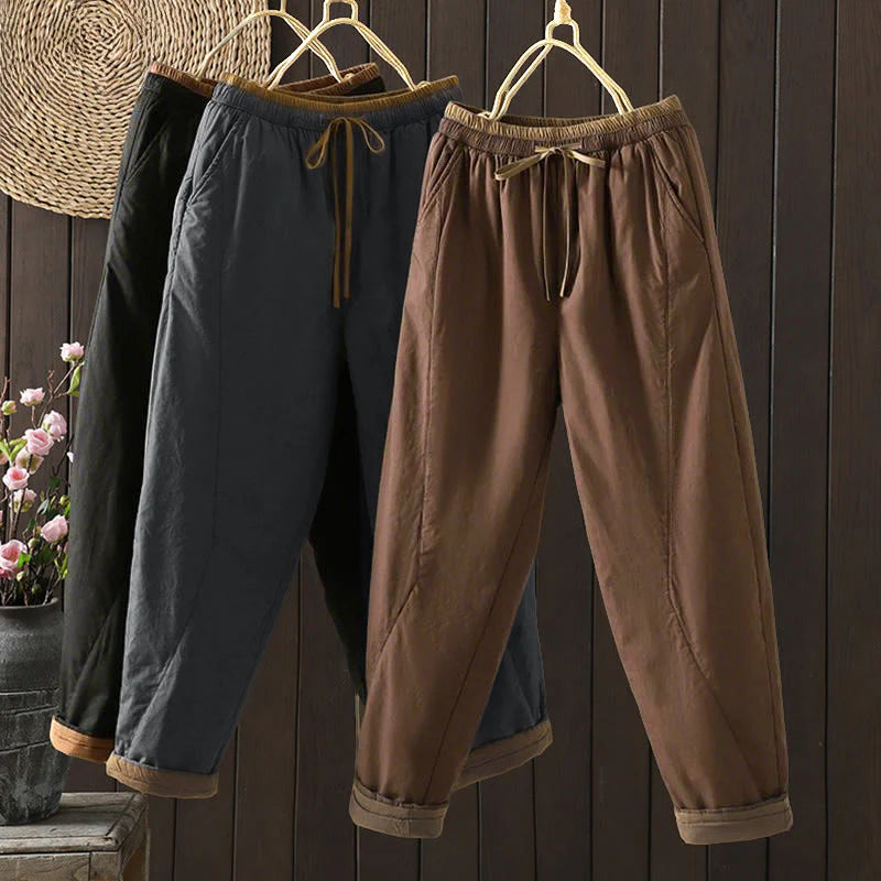 Buddha Stones Plain Cotton Women's Harem Thermal Pants With Pockets