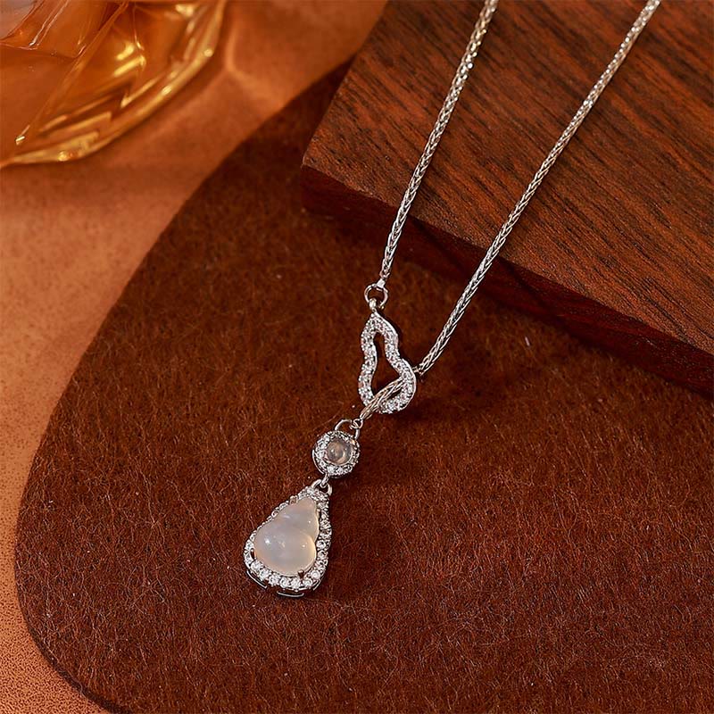 Buddha Stones Double Gourd Chalcedony Copper Positive Necklace Pendant
