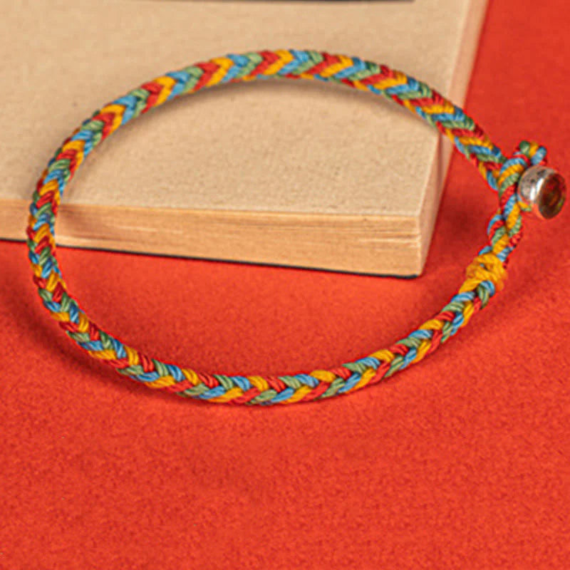 Buddha Stones 925 Sterling Silver Eight Thread Peace Knot Colorful Rope Luck Braided Bracelet