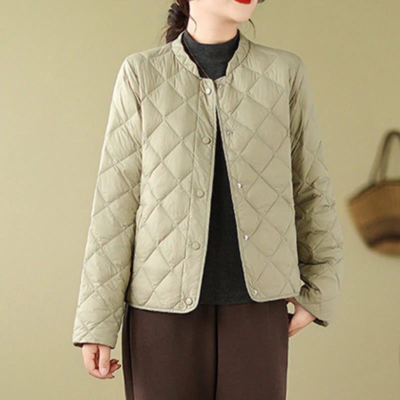 Buddha Stones Women's Fall Long Sleeve Diamond Quilted Design Cotton Thermal Jacket With Pockets