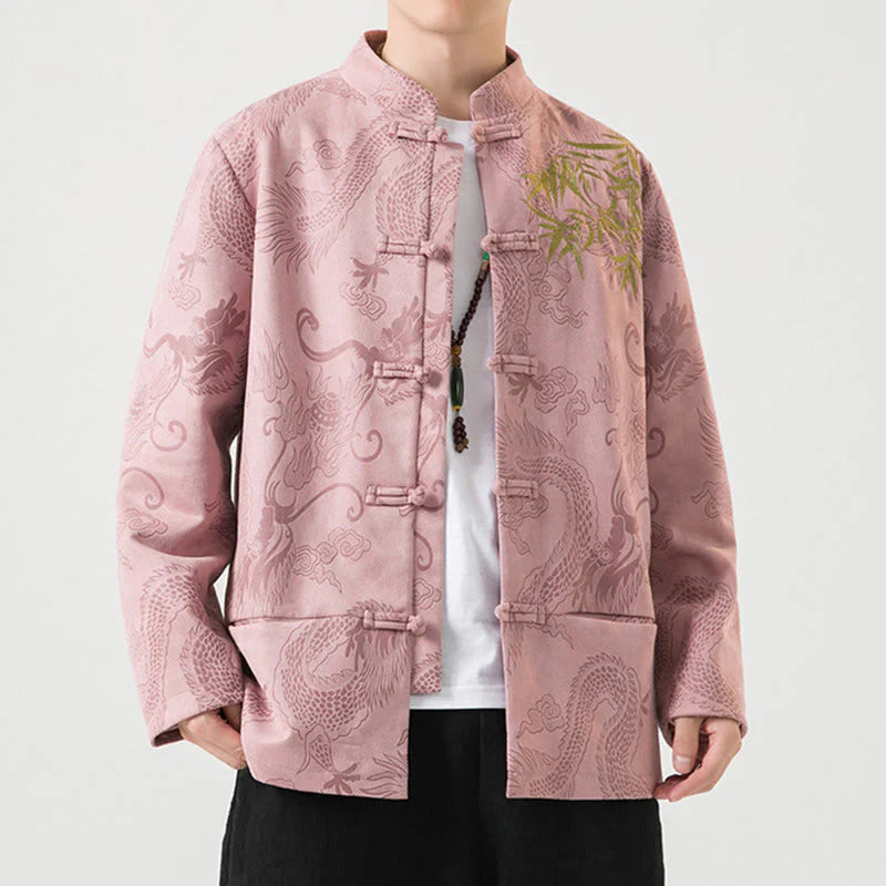 Buddha Stones Bamboo Dragon Frog-Button Desgin Long Sleeve Men's Jacket